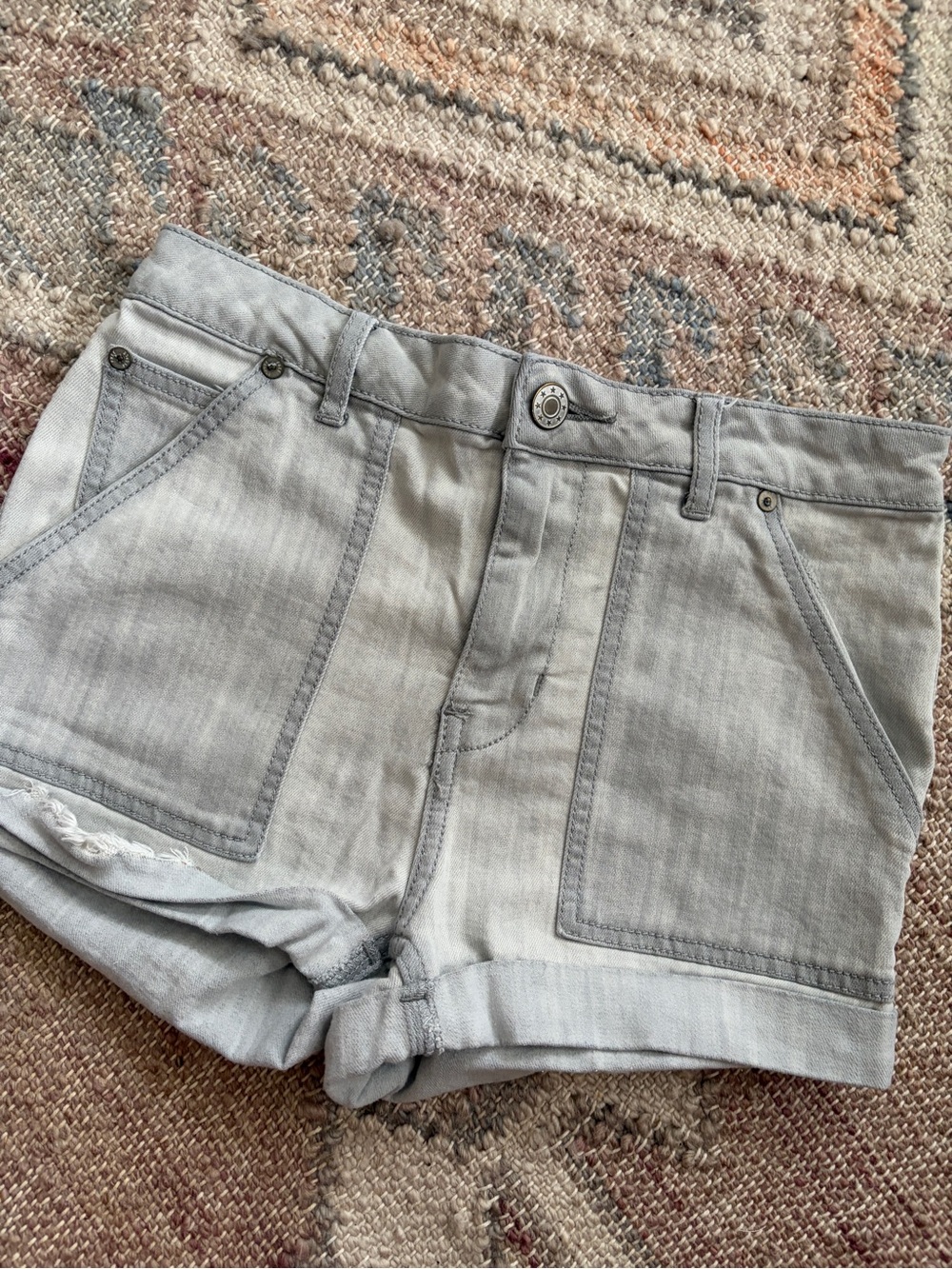Free People Light Gray Cuffed Denim Shorts